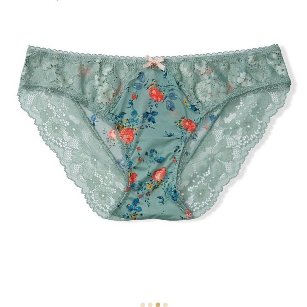 Victorias Secret Body Supersoft Satiny Lace waist Bikini panty Sage dust floral